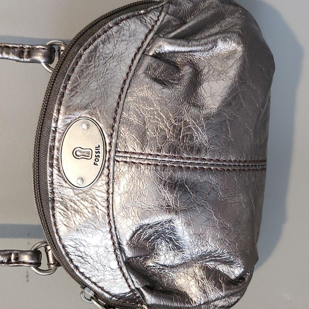 Fossil silver, cross body mini purse